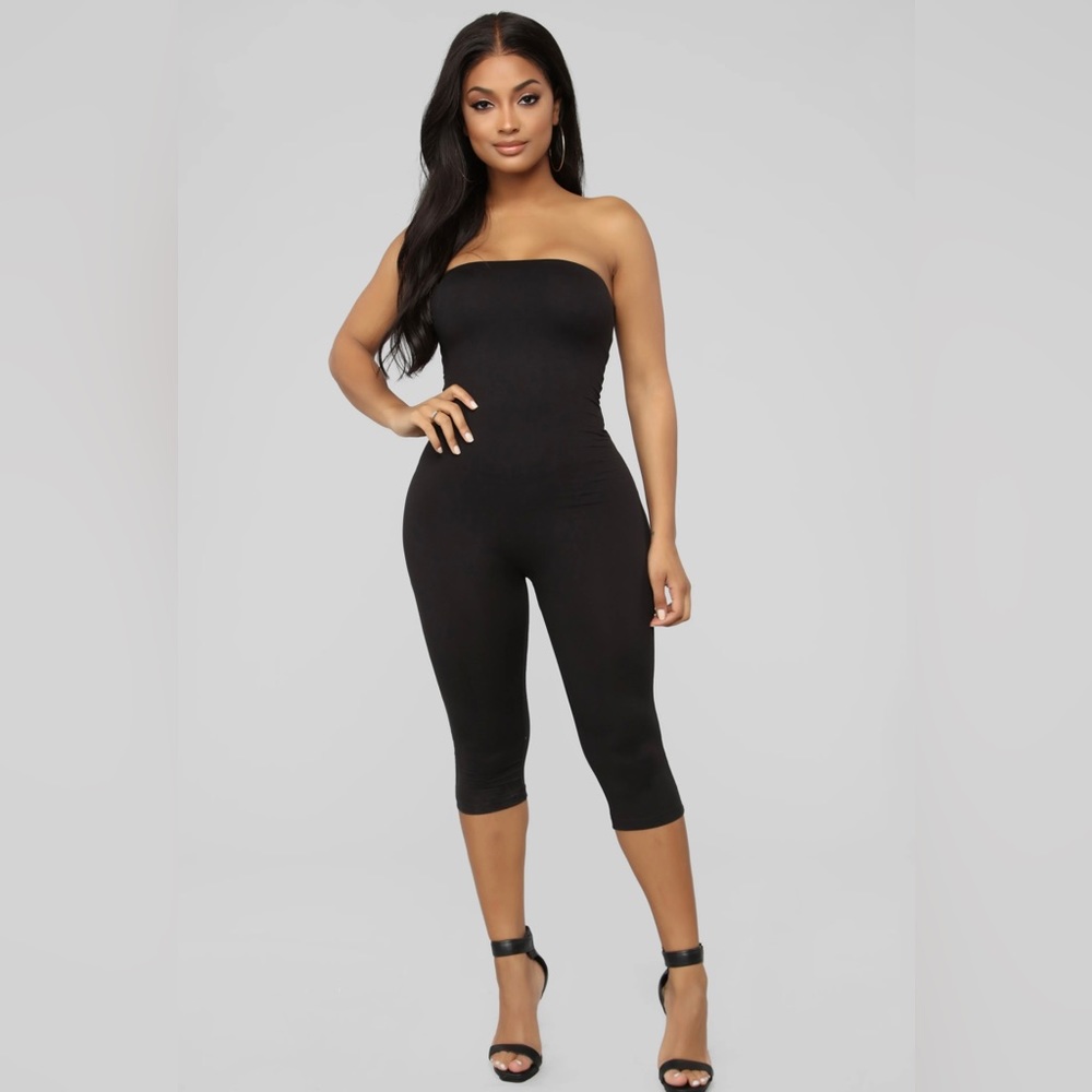 black strapless jumpsuit